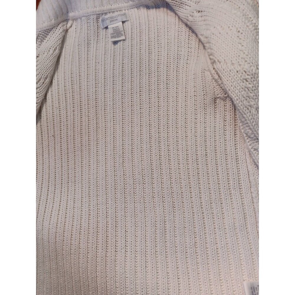 Vintage 90S Sz S Petite Cable Knit Zip Up Sweater Cardigan Ramie &‎ Cotton Blend - Picture 9 of 11